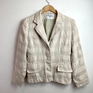 Vintage 90s Linen‎ Blazer Sz Small Minimalist Summer Capsule Quiet Luxury Beige